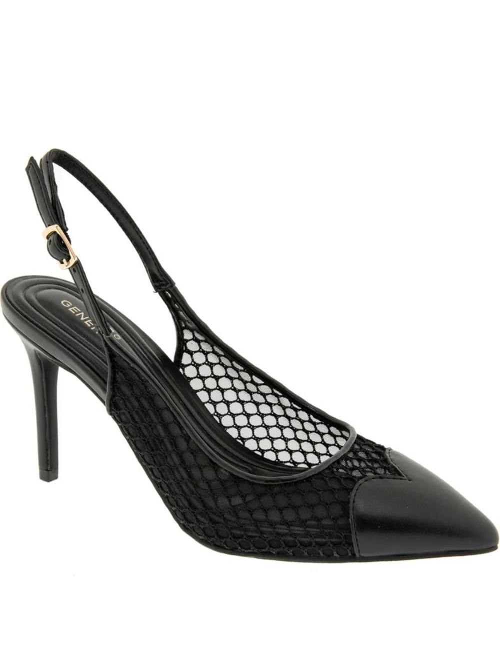 BCBGeneration Black Mesh Pointed Slingback Heels